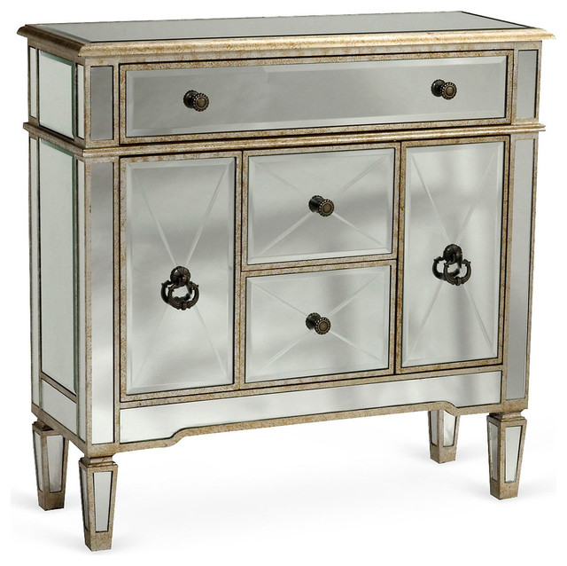 Small Hope Mirrored Chest, Gold Contemporary Chests of Drawers by