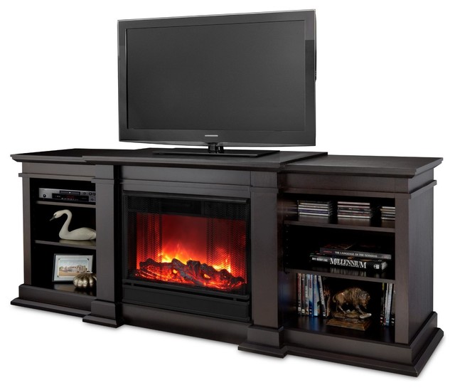 Real Flame G1200EDW Fresno Electric Fireplace TV Stand in Dark Walnut