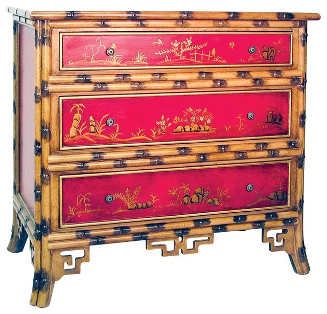 Asian Red HandPainted Bamboo Chest Asian Dressers by Lamps Plus