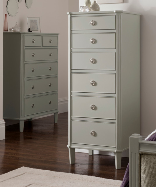 French Grey Painted Tall Boy Mediterranean Chests of Drawers