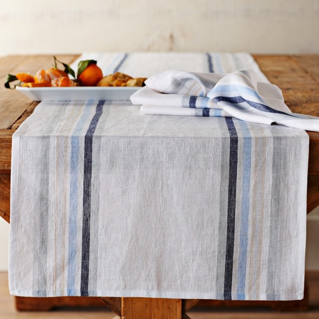 Yarn Dyed Multi Stripe Table Runner, Blue Contemporary Table
