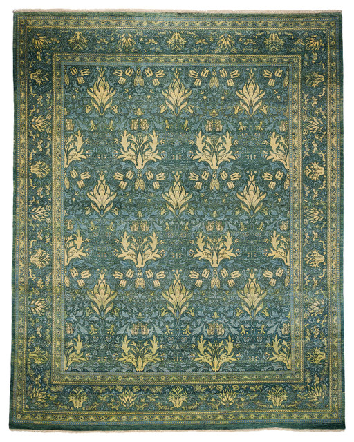 Arts and Crafts Wool Area Rug, Teal, 8x10 victorianarearugs