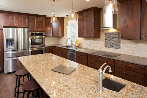 Cambria Buckingham Dark Cabinets Backsplash Ideas