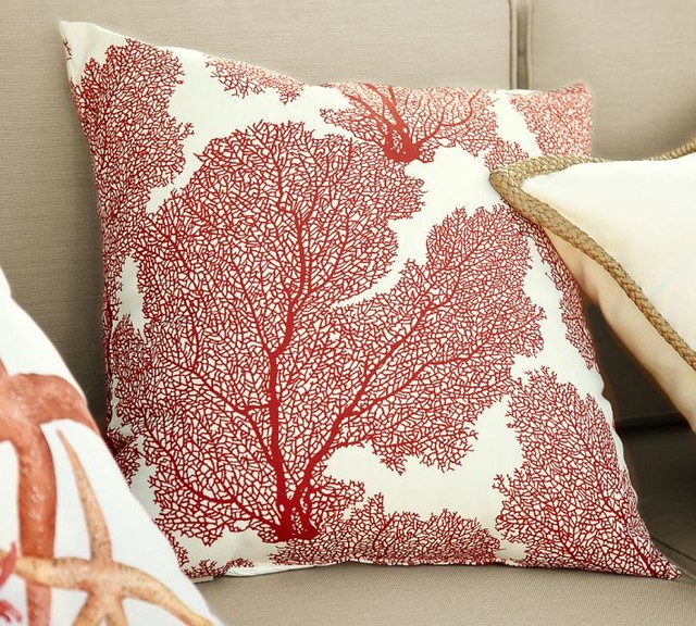 Fan Coral Outdoor Pillow - Tropical - Decorative Pillows - by Pottery Barn
