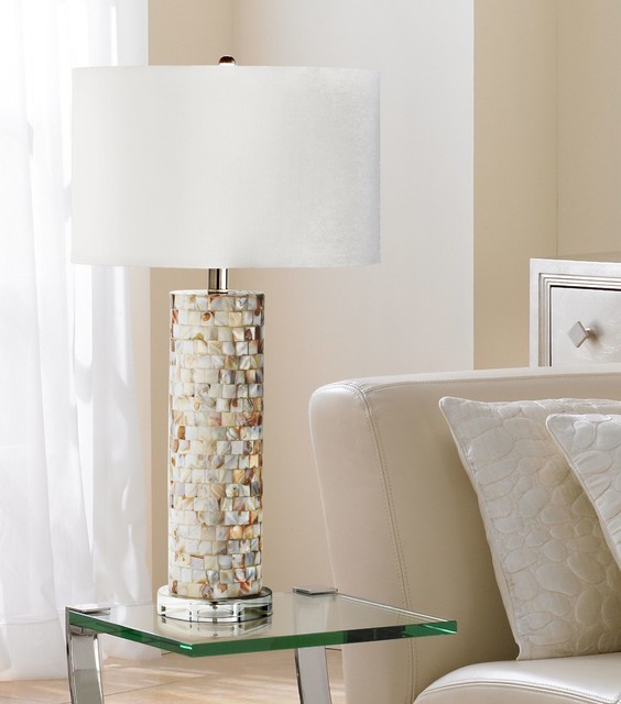 West Palm Mother Of Pearl Mosaic Tiled Table Lamp Beach Style Table
