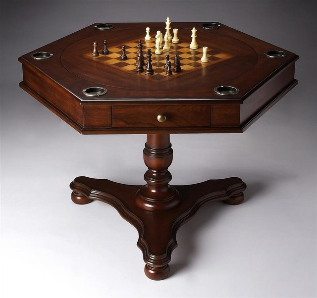 Hexagonal Game Table in Plantation Cherry Transitional Game Tables