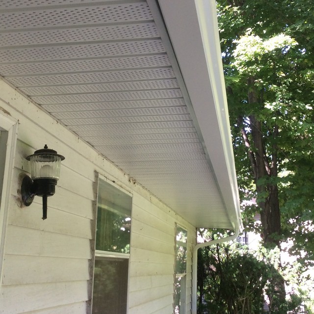 After Landmark Moire Black Blown In Insulation Complete Vented Soffit