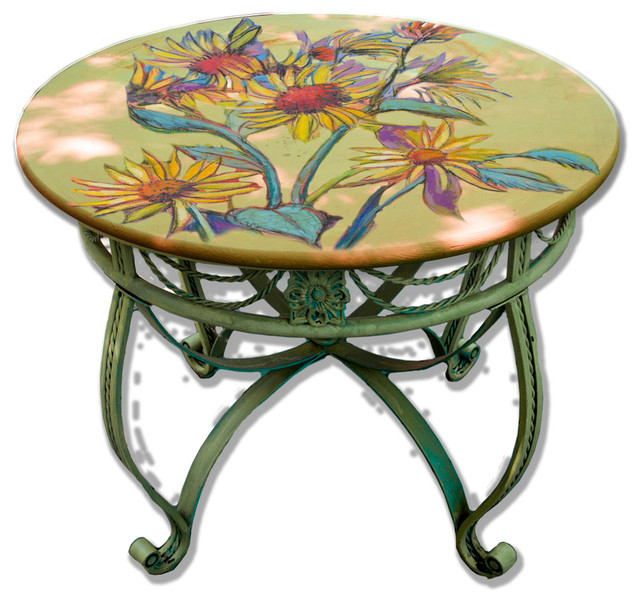 Hand Painted Dining Bistro Table Top, 36". Sunflower Design