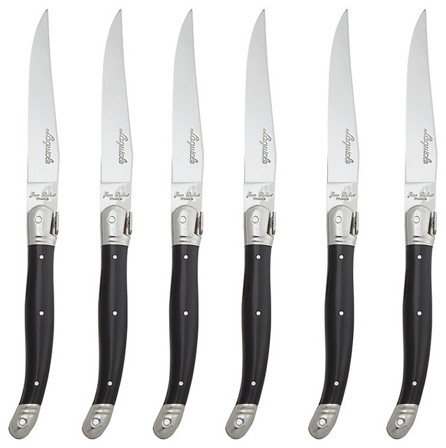 Laguiole Black Steak Knives, Set of 6 Traditional Steak Knives by