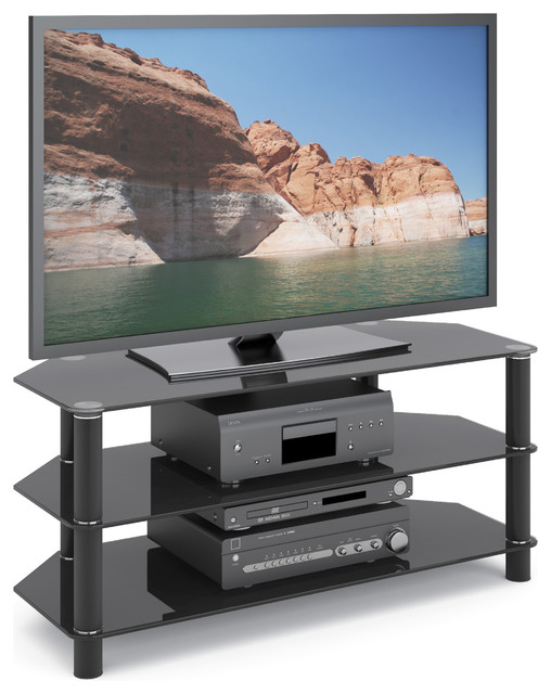 Trinidad Black Glass TV and Component Stand Contemporary