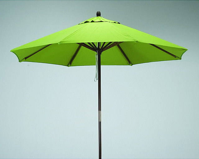 Premium 9foot Round Lime Green Wood Patio Umbrella Contemporary