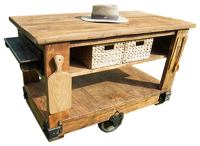 Rustic Kitchen Island Cart with Butcher Block Top - Rustic ...