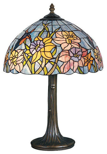 Tiffany Style Table Lamp with Hummingbird & Daffodil ...