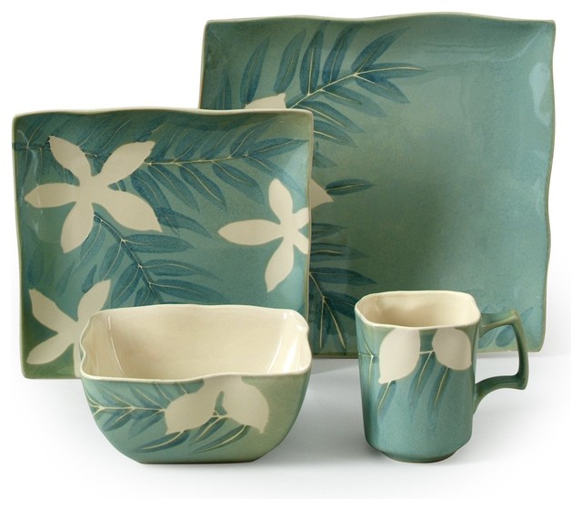 Gibson Spring Grove Stoneware Dinnerware 16 Piece Set Tropical
