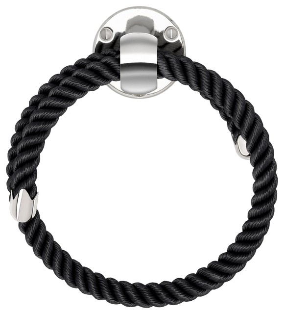 Nautiluxe Collection Nautical Towel Ring, Black Rope and Chrome