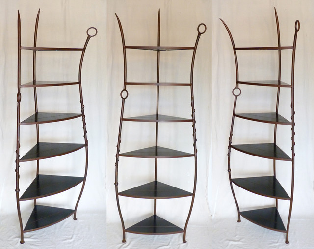 Curvy Corner Upcycled Steel & Wood Shelf Unit Contemporary Display And Wall Shelves san