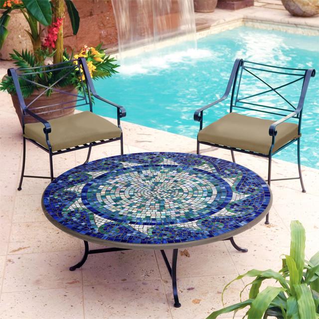 Iron and Mosaic Coffee Table Mediterranean Outdoor Coffee Tables