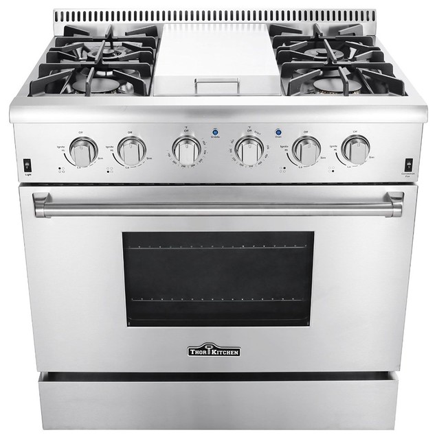 36" Thor Kitchen 4 burners gas range with griddle Contemporary Gas