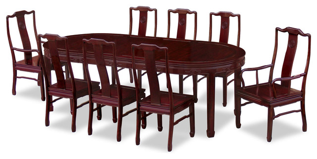 96" Rosewood Longevity Design Oval Dining Table With 8 ...