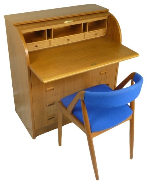Mid Century Modern Danish Teak Roll Top Desk Midcentury Desks And