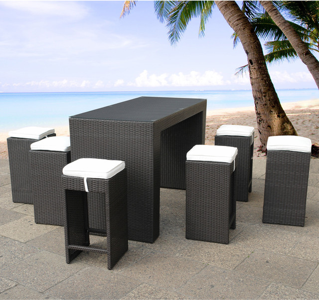 Verona Outdoor Bar Table and Stool Set Contemporary Outdoor Pub And