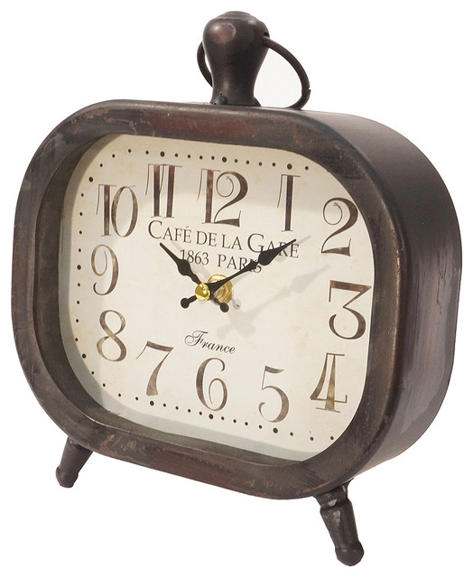Black Iron Rectangular Table Clock Contemporary Desk And Mantel