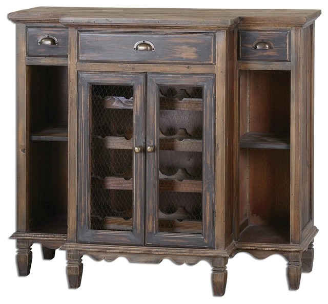 Reclaimed Wood Console Wine Cabinet - Traditional - Wine And Bar