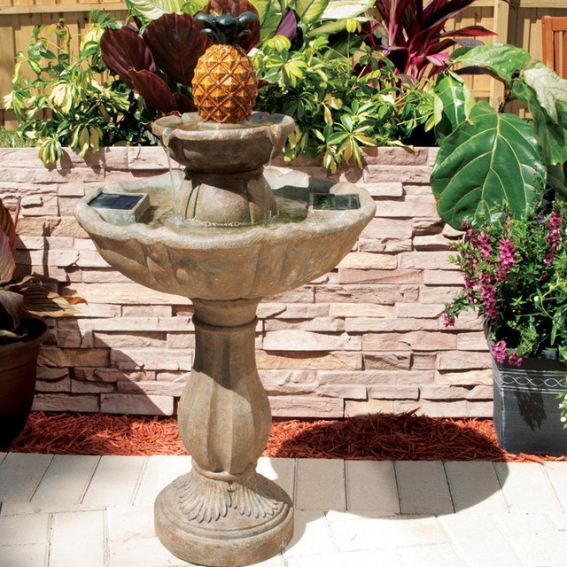 Haddonfield 2Tier Solar Bird Bath Fountain Tuscan Stone 20337R01