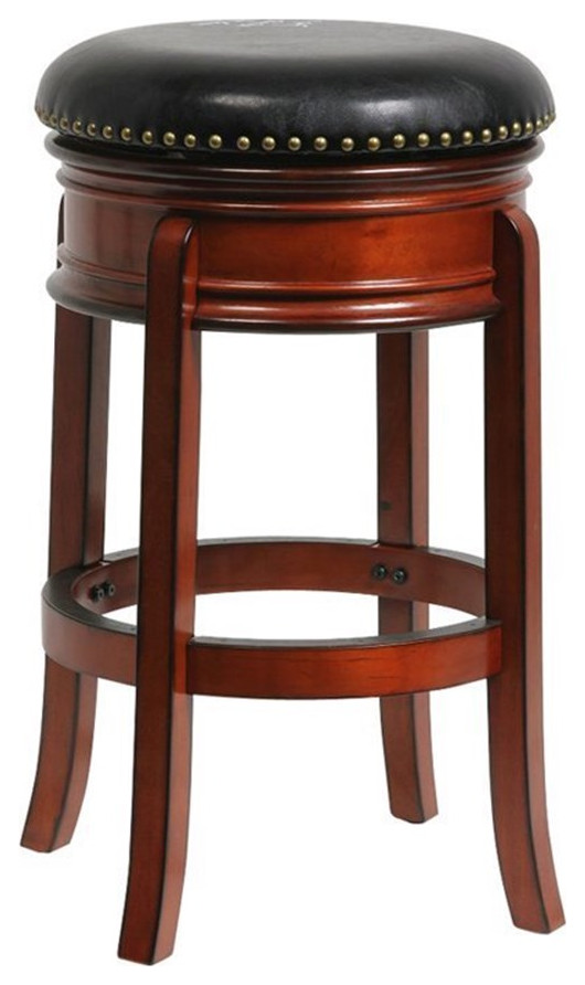 Bowery Hill Contemporary Wood Swivel Bar Stool In Black Brandy