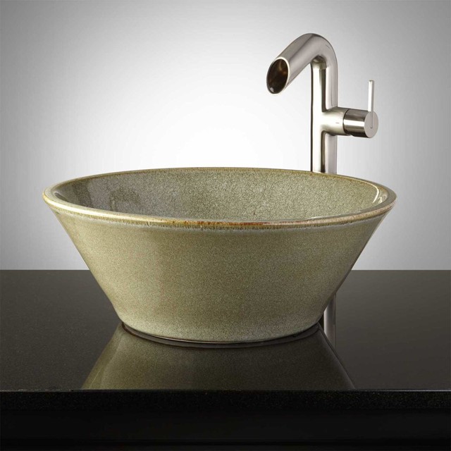 Hamblin HandGlazed Pottery Vessel Sink Toasted Sage Traditional