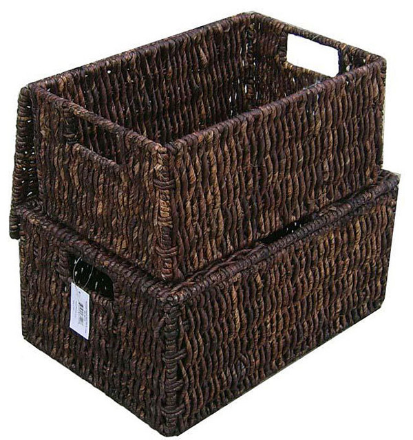 Woven Grass Rectangular Lidded Storage Baskets Contemporary Baskets