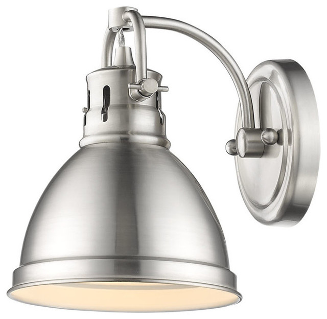Duncan 1Light Vanity Fixture, Pewter, Pewter / Pewter Industrial Bathroom Vanity Lighting