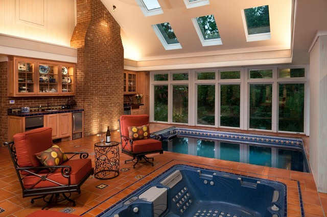 Indoor Pool And Hot Tub With A Slide