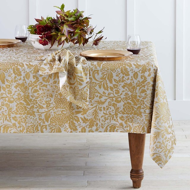 Gold Damask Tablecloth Contemporary Tablecloths by WilliamsSonoma