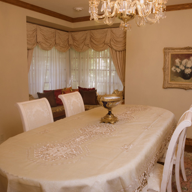 Prestige Roman Twotone Embroidered Formal Tablecloth 72 x 126 inch