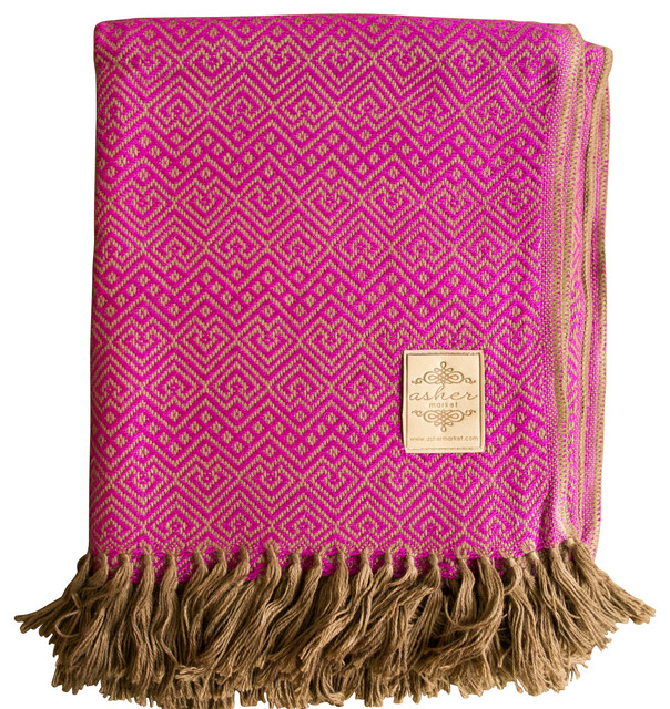 Moroccan Sunrise Alpaca Blend Throw, Pink Contemporary Throws by
