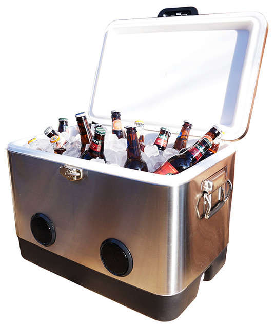 54QT Stainless Steel Party Cooler with Bluetooth Speakers Modern