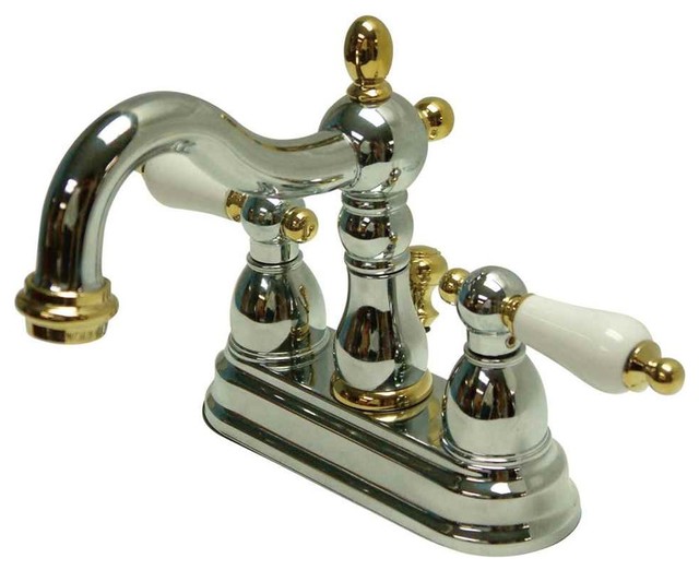 Two Handle Centerset Lavatory Faucet with Two Tone Finish Traditional