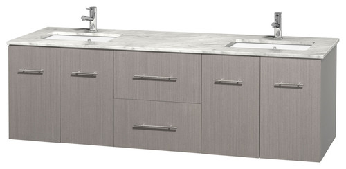 Centra 72quot; Double Bathroom Vanity, Gray Oak, Carrera Marble Top 