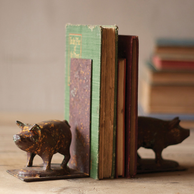 Rustic Iron Pig Bookends (Set of Two) Farmhouse Bookends atlanta