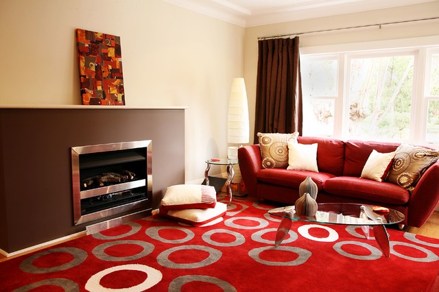 Red And Brown Living Room Contemporary Living Room