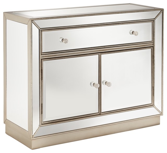 Trevi Mirrored 2Door 1Drawer Accent Chest Contemporary Storage