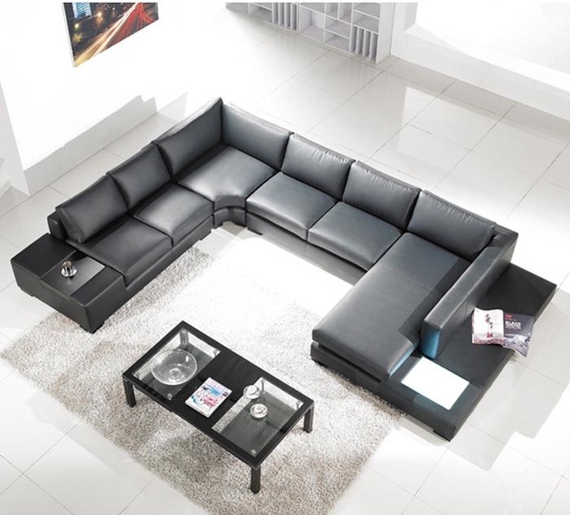 Tosh Lombardy Black Leather Sectional Sofa Modern Sectional Sofas