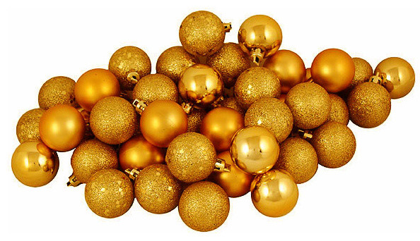 1.5" 4Finish Christmas Ball Ornaments, 96Piece Set, Antique Gold