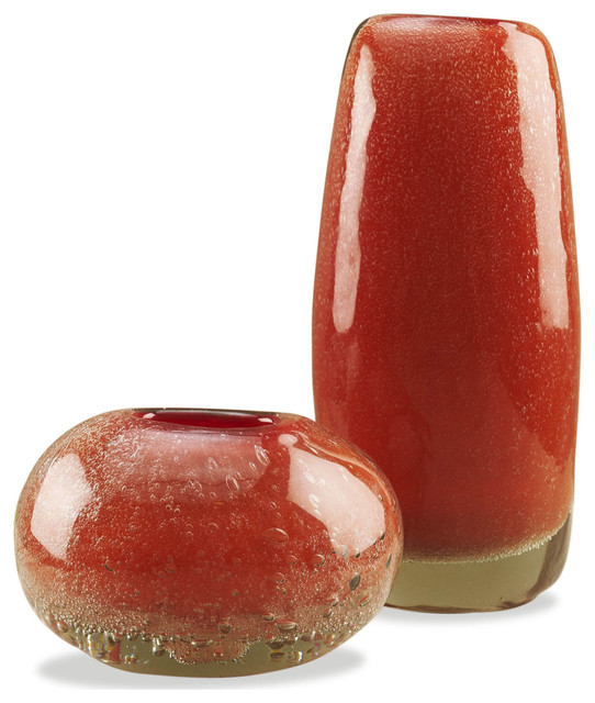 Torino Burnt Orange Modern Seeded Glass Vase Transitional Vases