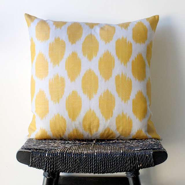 Yellow Dot Uzbek Ikat Pillow Eclectic Decorative Pillows by be