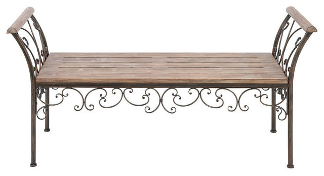 Rustic Iron And Distressed Wooden Bench With Side Arms 54 X27 Rustic Iron And Distressed Wooden Bench With Side Arms 54 X27 Modern Indoor Benches By Gwg Outlet