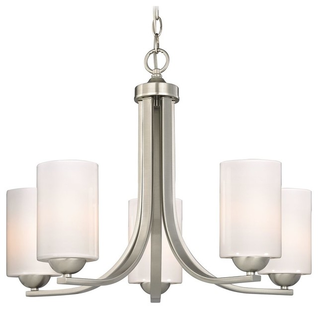 Contemporary Chandelier with Opal White Cylinder Glass Shades Modern