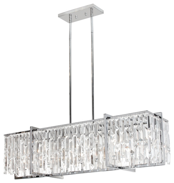 9Light Horizontal Chandelier Crystal, Polished Chrome Contemporary