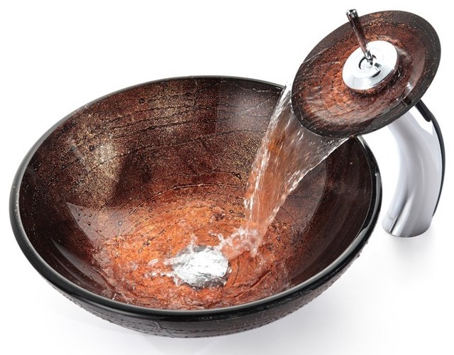 Kraus C-GV-580-12mm-10 Copper Illusion Glass Vessel Sink and Waterfall ...